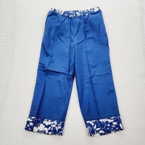Vintage Orvis Cropped Capri Pants Blue Size 10 Women's Elastic Waist Floral